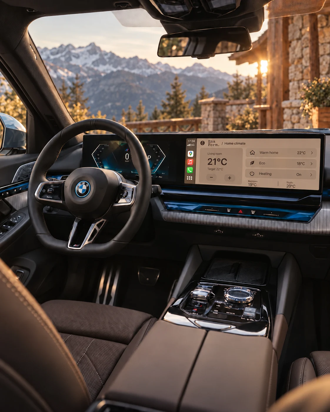 Ena Form. in-car concept in a BMW i5, showing set the temperature.