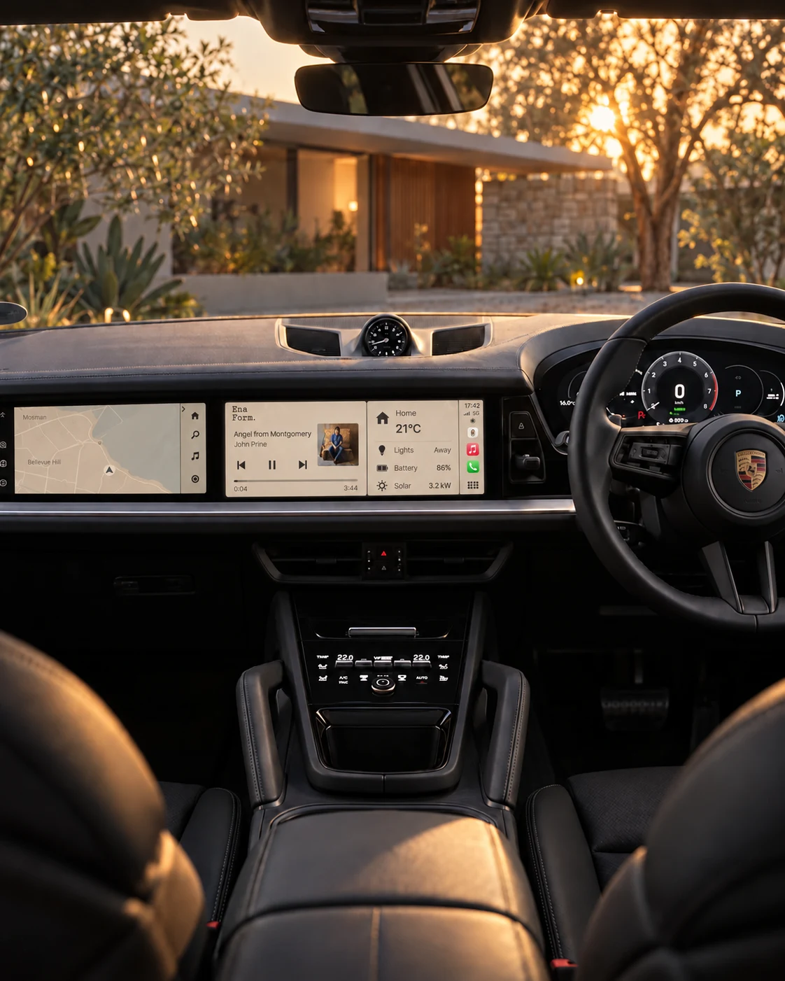 Ena Form. in-car concept in a Porsche Cayenne, showing your soundtrack. your space.